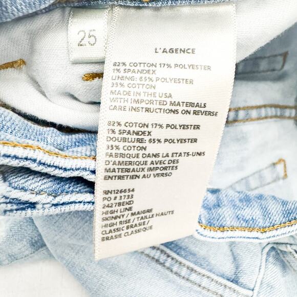L'Agence High Line Skinny High Rise Classic Brasie Light Wash Denim jean Size 25 - Picture 6 of 8